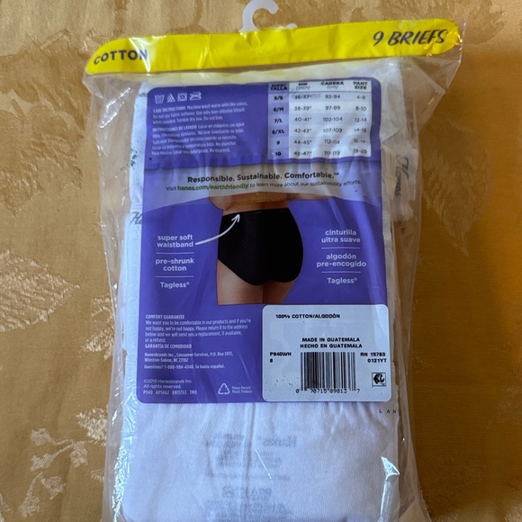 Hanes Women’s Cotton Briefs – Size 8 (9-Pack) - Picture 2 of 2